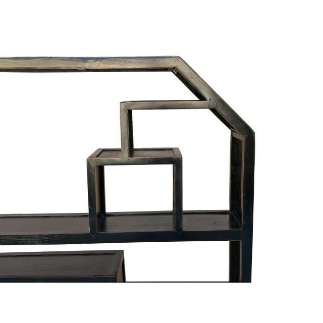 1990s Chinese Black Lacquer Rectangular Display Curio Cabinet Room Divider For Sale - Image 5 of 8