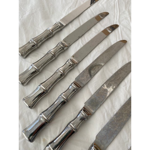 Transitional 1980s Supreme Stainless Steel Heavy Bamboo Design Set of 8 Knives For Sale - Image 3 of 6