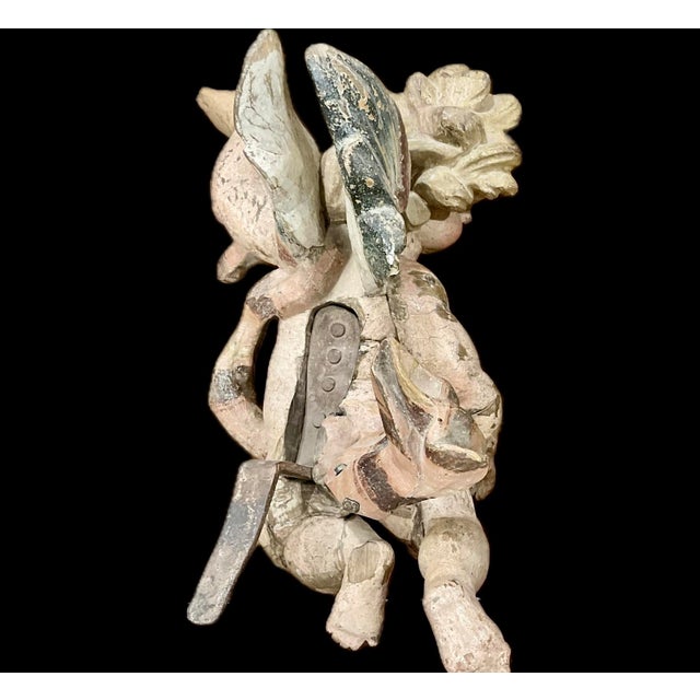 German Baroque Painted Wood Angel Sculptures, a Pair For Sale - Image 4 of 12