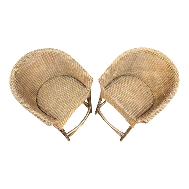 Mid 20th Century Wicker Rattan High Bar Stools Set of 4 Chairish