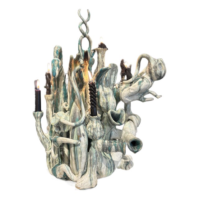 Contemporary Abstract Amorphous Figurative Candelabra Ceramic Sculpture For Sale