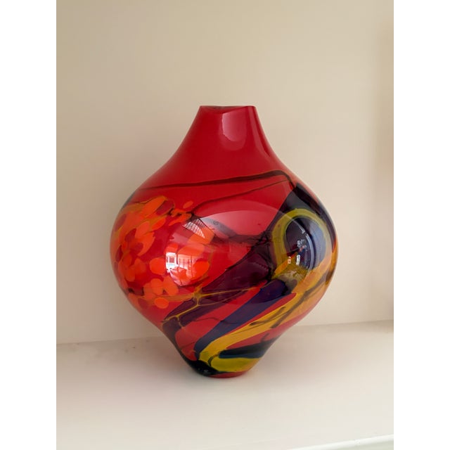 Signed Ioan Nemțoi Romanian Hand-Blown Multicolor Art Glass Vase Circa 1990 For Sale - Image 15 of 16