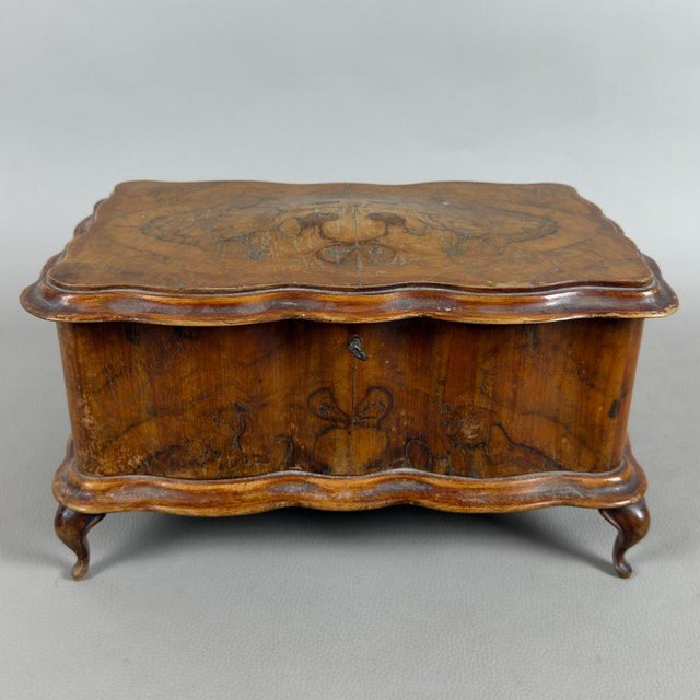 Chippendale Jewelry Box in Padded Burl Wood For Sale - Image 6 of 13