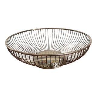Vintage Mid Century Modern Silverplated Round Wire Bread Basket by Pm Italy 1960's For Sale