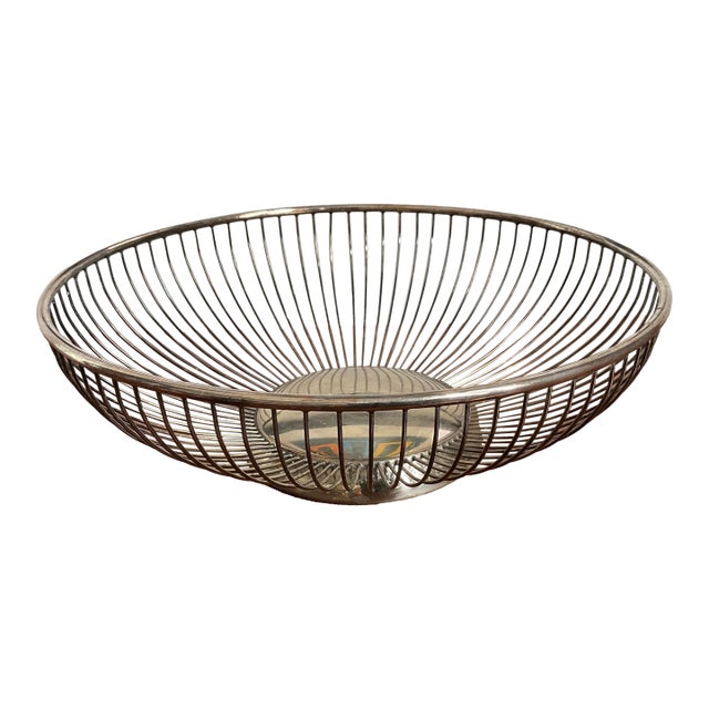 Vintage Mid Century Modern Silverplated Round Wire Bread Basket by Pm Italy 1960's For Sale