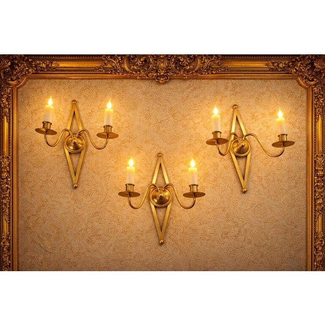 1960s French Brass Wall Sconces with Diamond Backplates, 1960s, Set of 3 For Sale - Image 5 of 18