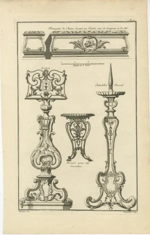 Baroque Ironwork Tables and Candelabras, 1767, Engraving on Paper, Set of 4