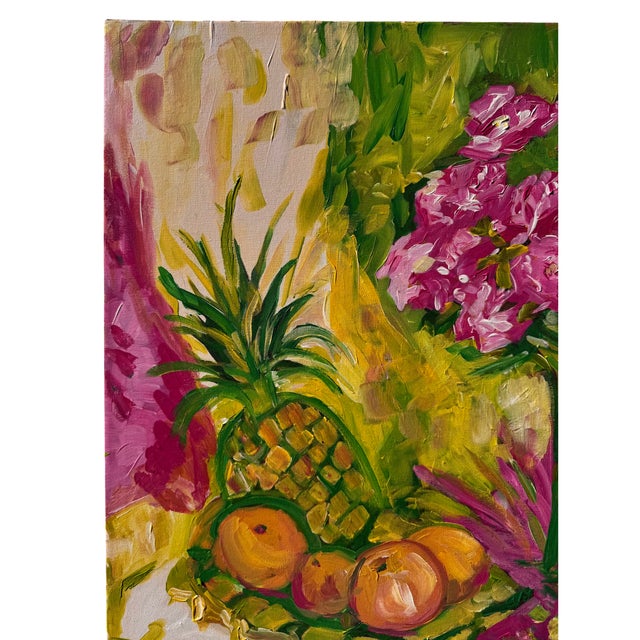 2010s Large Signed Modern Floral and Fruit Still-Life Painting on Canvas, 24" For Sale - Image 5 of 6