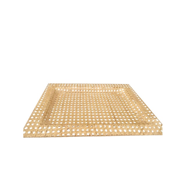 French Vintage 1970s French Cannage & Lucite Cocktail Bar Tray Attributed to Dior For Sale - Image 3 of 13
