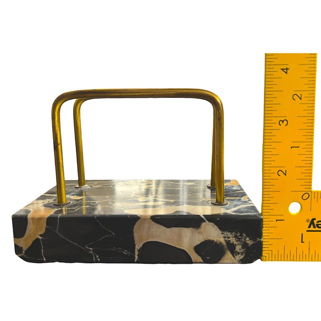1970s Vintage Italian Marble & Brass Desk Organizer / Letter Holder For Sale - Image 5 of 6