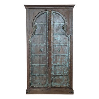 1980s Farmhouse Style Antique Door Repurposed Solid Wood Bedroom Armoire For Sale