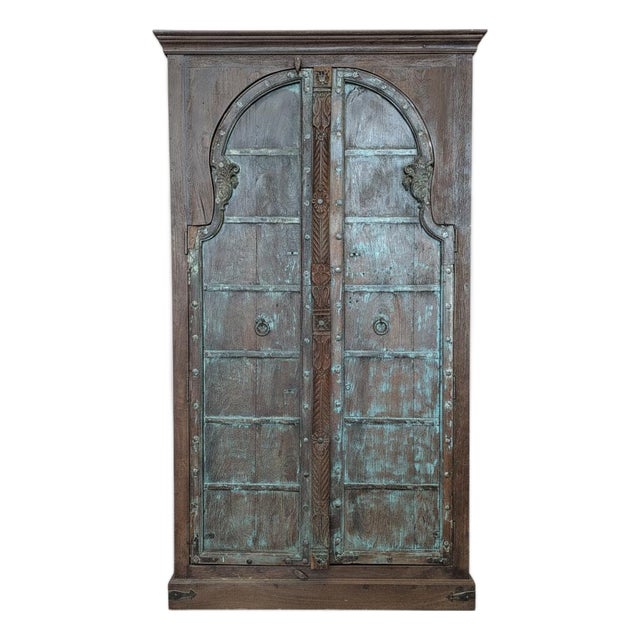 1980s Farmhouse Style Antique Door Repurposed Solid Wood Bedroom Armoire For Sale