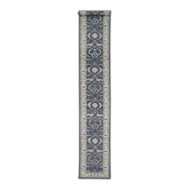 Blue Modern Turkish Oushak Rug 3'2" x 21'5" For Sale - Image 8 of 8