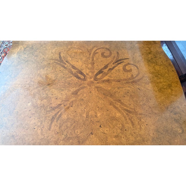 Mastercraft Monumental Burl Wood & Marquetry Dining Table With Two Leaves For Sale - Image 10 of 15