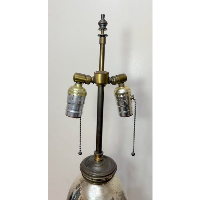 Large Antique Mercury Glass Brass Seltzer Siphon Bulbous Round Bottle Table Lamp For Sale - Image 9 of 11
