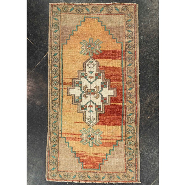 Saffron Turkish Mini Rug Oriental Hand Knotted Vintage Rug 1'8" x 3'3" #21222 For Sale - Image 8 of 8