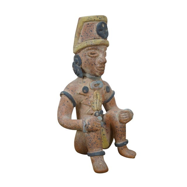 Vintage 20th century terracotta figurine / sculpture in the shape of an Aztec / Mayan style person in a seated position...