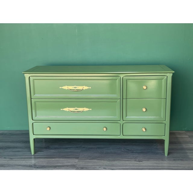 Green 1960s Mid-Century Modern Green Lacquered Dresser of Six Drawers For Sale - Image 8 of 13