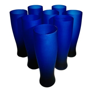 Vintage Cobalt Matte Slim Tumblers Glassware Libbey - Set of 8 For Sale