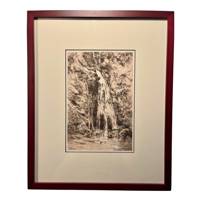 1889 "Falls in Alum Rock Park" Etching by American Artist George Spiel, Framed For Sale
