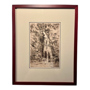 1889 "Falls in Alum Rock Park" Etching by American Artist George Spiel, Framed