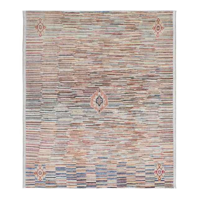 Modern Multicolor Hand Knotted Wool Rug For Sale