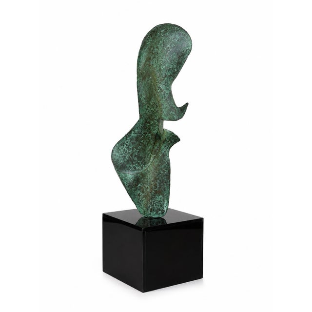 Mid-Century Modern 1960s Leonardo Nierman Signed Abstract Bronze Sculpture With Verdigris Patina on Custom Lucite Base For Sale - Image 3 of 10