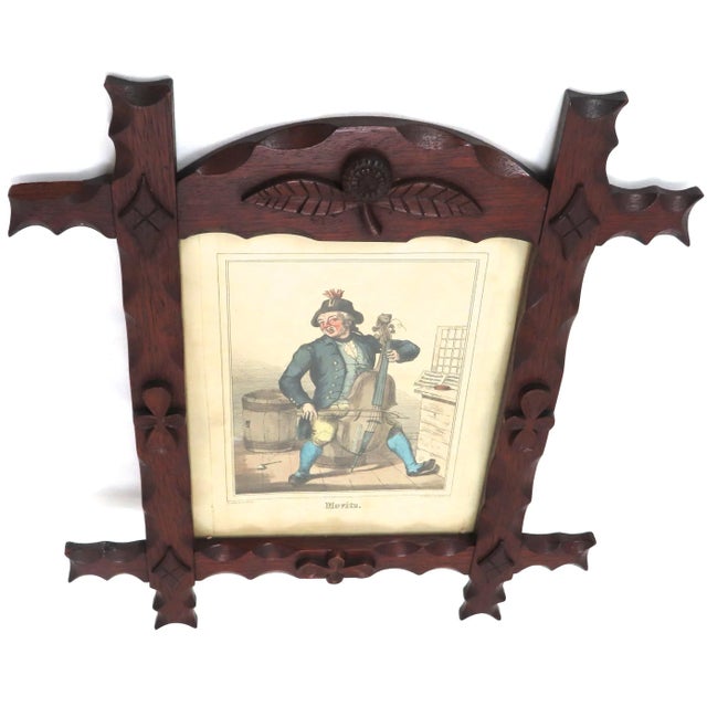 Antique American Victorian Folk Art Hand Carved Mahogany Picture Frame For Sale - Image 4 of 13