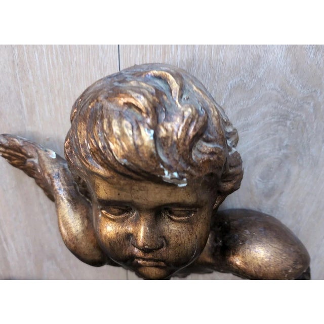 Gold Early 20th Century Giltwood Cherub or Putto Wall Sculpture For Sale - Image 8 of 9