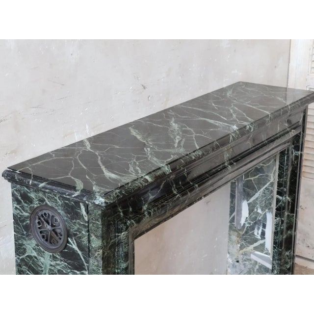 Antique French Deep Green Fireplace with Black Marble For Sale - Image 9 of 11
