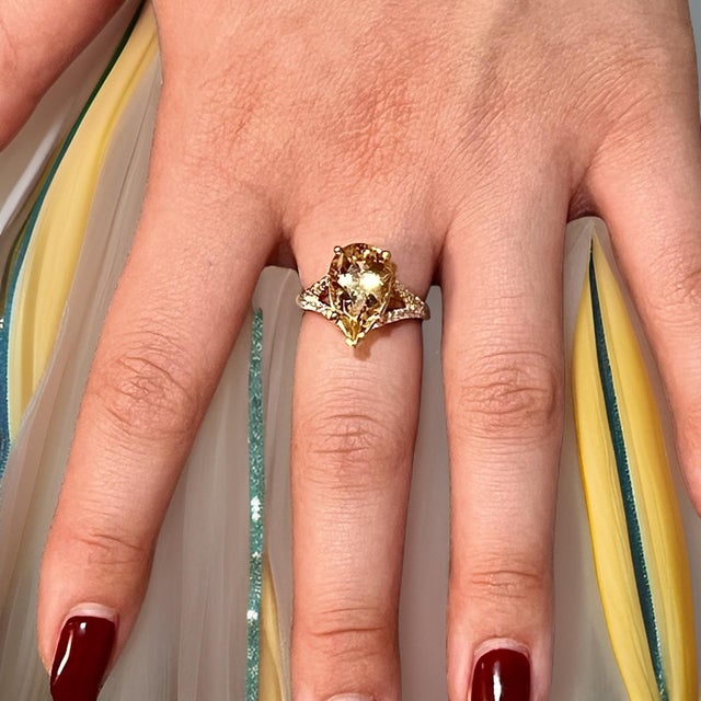 Yellow Natural Citrine Diamond Ring 6.5 14k Y Gold 4.79 TCW Certified For Sale - Image 8 of 18