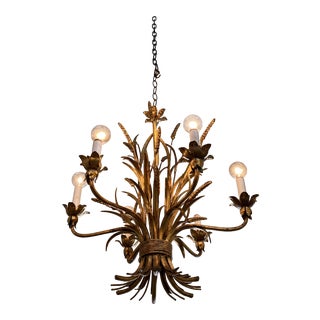 Gilt Hollywood Wheat Sheaf Chandelier For Sale