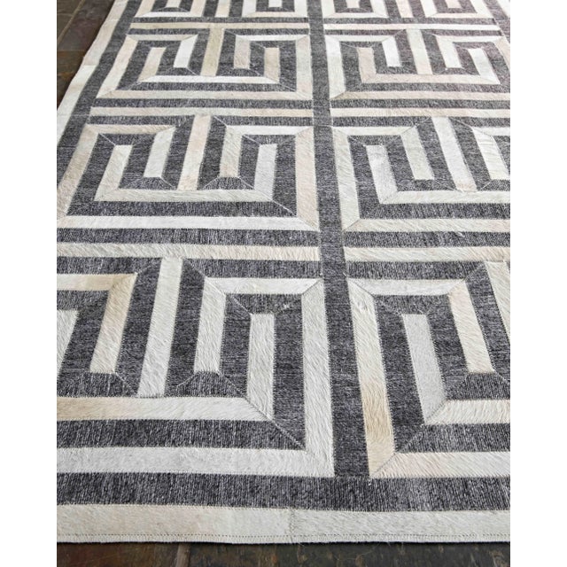 Animal Skin Dover Patchwork Leather Viscose Charcoal Ivory Rug - 11'6"x14'6" For Sale - Image 7 of 8