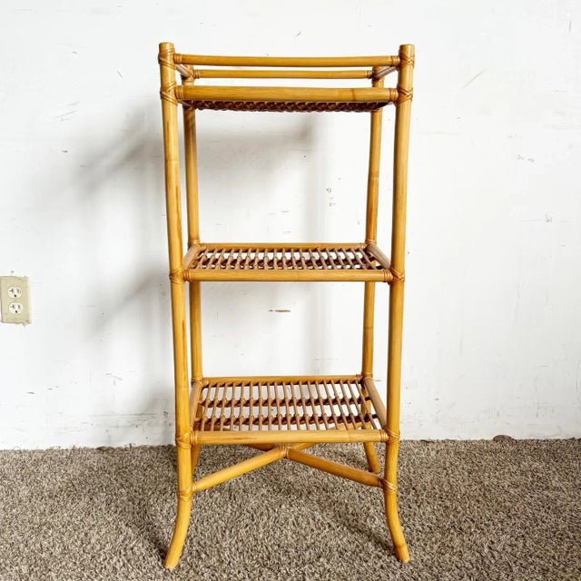 Enhance your space with the natural charm of this Boho Chic Bamboo Rattan Shelf/Etagere/Stand. Crafted from high-quality...