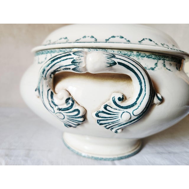 French Forest Green Floral Earthenware Soup Tureen from Sarregeumines, 1880s For Sale - Image 3 of 17