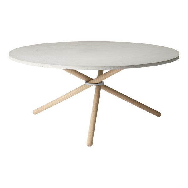 Edda Coffee Table with Light Concrete Top and Light Oak Legs by Eberhart Furniture For Sale