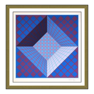 Late 20th Century Pictor Geometric Abstract Blue Screenprint Victor Vasarely For Sale
