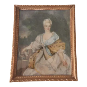 18th C French Louis XVI Court Style Miniature Portrait a Young Lady W Blue Shawl Signed Dumas