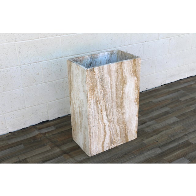 1970s Italian Postmodern Beige Travertine Stone Pedestal Console Table For Sale - Image 14 of 18