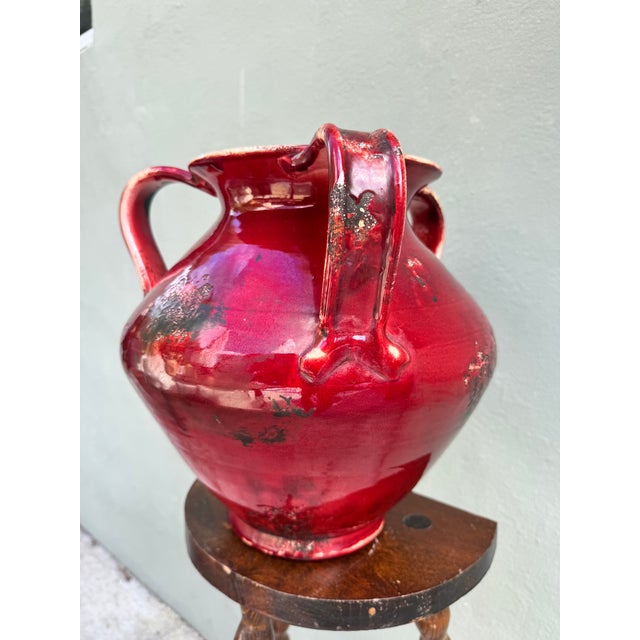 Vintage Oxblood Red Double-Handled Ceramic Urn / Vessel — Asian Chinoiserie Style For Sale - Image 9 of 9