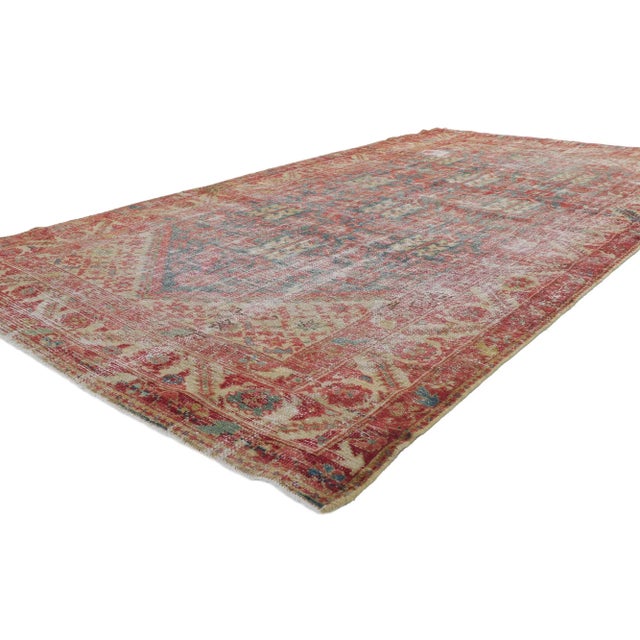 Distressed Antique Persian Malayer Gallery rug 05'01 x 09'02. This hand knotted wool distressed antique Persian Malayer...