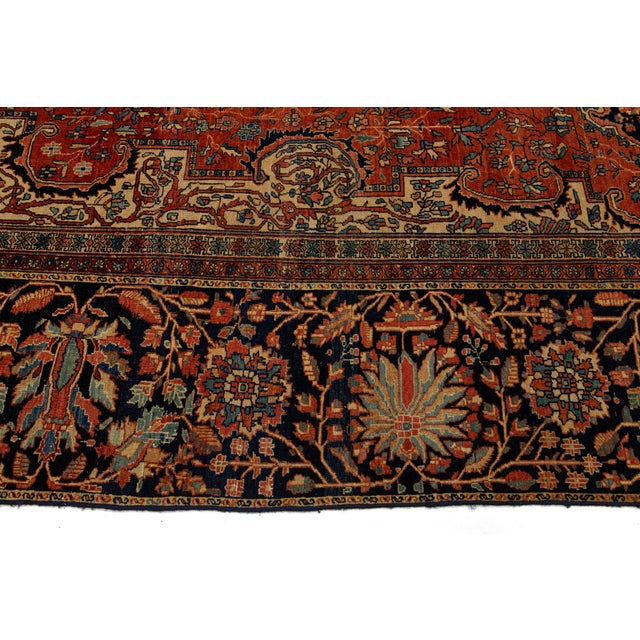 Red Oversized Antique Persian Farahan Red Wool Rug Featuring a Medallion Design For Sale - Image 8 of 12