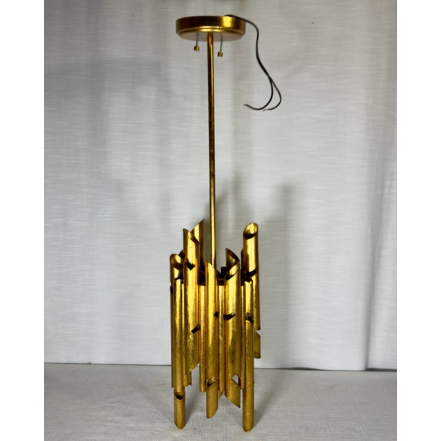 **Retitled Listing:** Stunning Vintage Gaetano Sciolari Style Gilt Tole Pendant Chandelier - Mid-Century Modern Elegance...