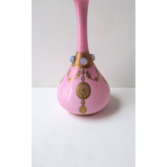 Pink and Gold Bejeweled Art Glass Vase For Sale - Image 4 of 10