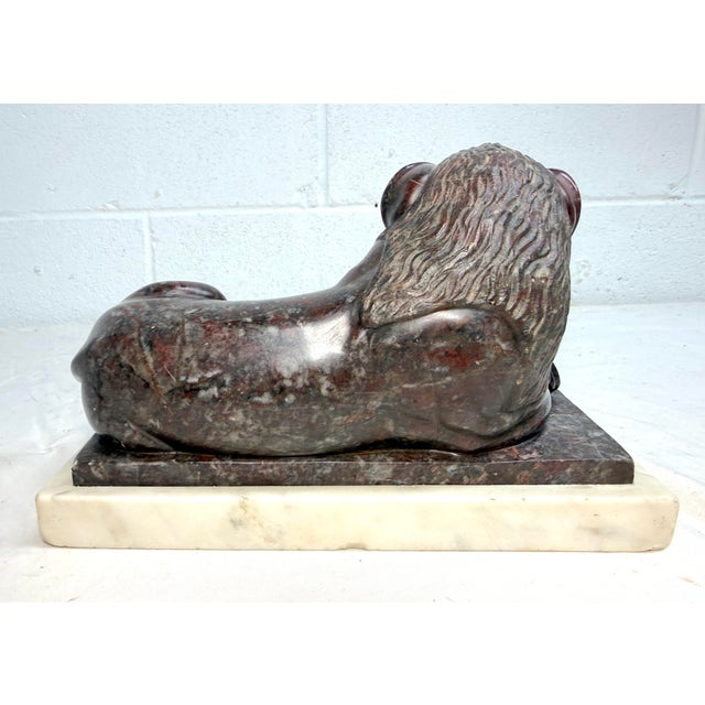 Antique Hand Carved 19th Century Reclining Lion Solid Marble Sculpture Statue For Sale - Image 12 of 16