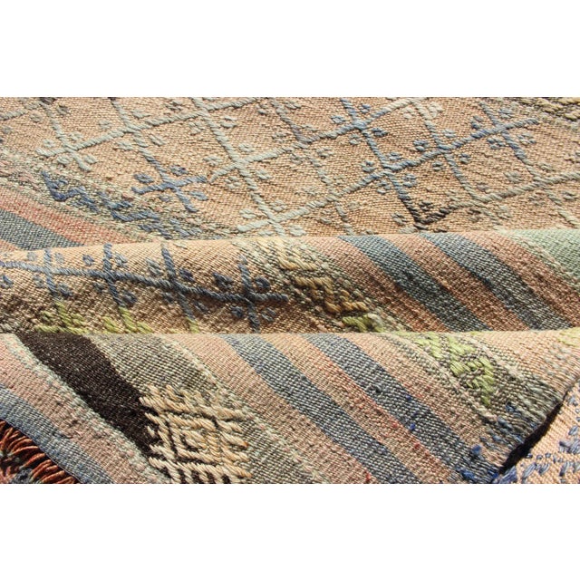 Vintage Hand Woven Turkish Kilim Runner With Geometric Shapes and Colorful Stripes For Sale - Image 10 of 12