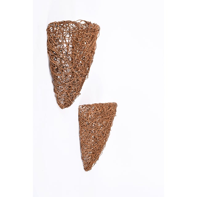 1970s Mid-Century Italian Rattan Nesting Wall Lamps, 1970s, Set of 2 For Sale - Image 5 of 18