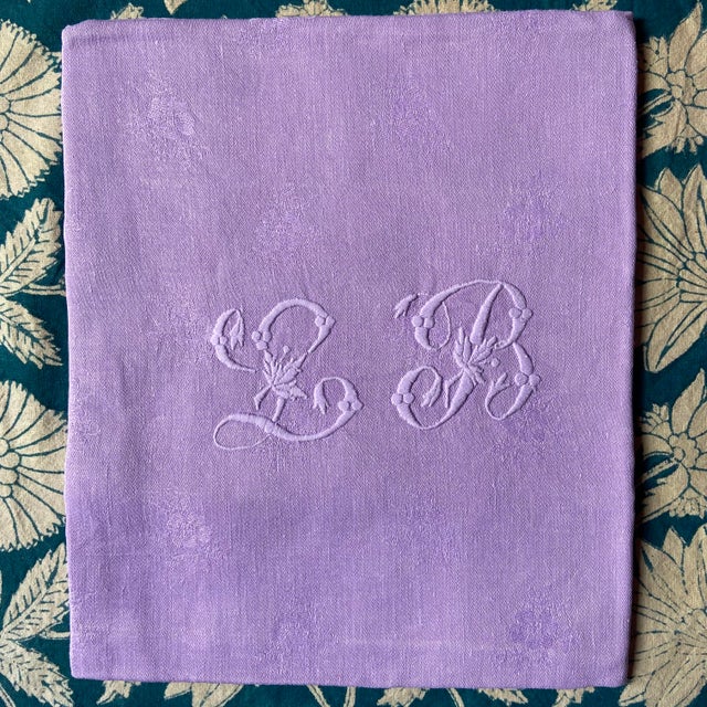 Vintage French Linen Coton Dyed Table Napkins with Monogram, 1920s, Set of 8 For Sale - Image 6 of 10