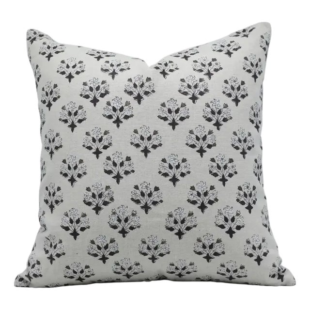 Fabdivine Handcrafted Block Print Cushion Cover 14x14 Inch Pure Linen- Diwali Flower For Sale