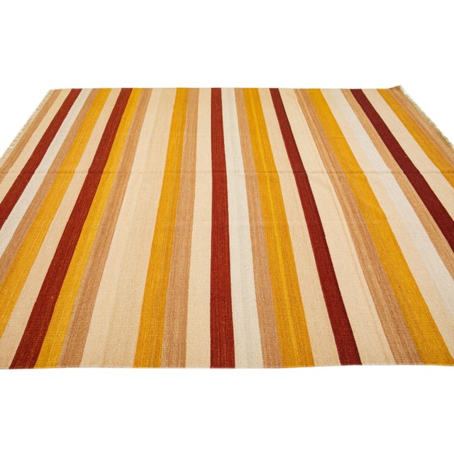 2020s 2020s Modern Kilim Handmade Multicolor Geometric Wool Rug For Sale - Image 5 of 7